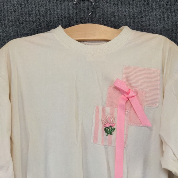 Eber Women's Pullover Sweater White Small 3/4 Sleeve Bow Patchwork - Picture 3 of 12